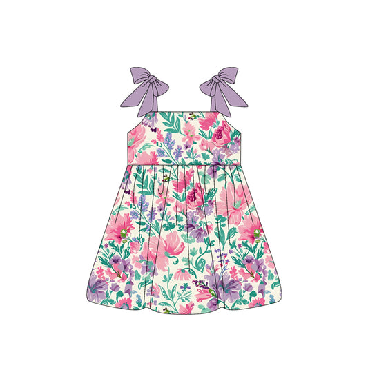 Baby Girls Dress Bows Strap Lavender Pink Floral Knee Length Dresses Preorder GSD2464 4.7