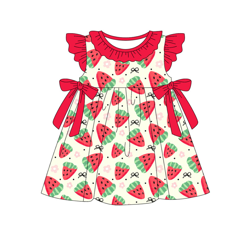 Baby Girls Dress Red Flutter Sleeves Flowers Strawberry Knee Length Dresses Preorder GSD2465 4.7