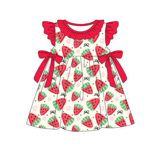 Baby Girls Dress Red Flutter Sleeves Flowers Strawberry Knee Length Dresses Preorder GSD2465 4.7
