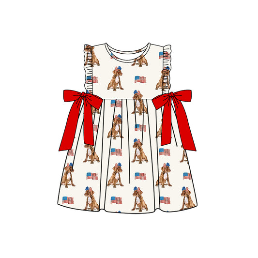 Baby Girls Dress Sleeveless Dogs Flags 4th Of July Knee Length Dresses Preorder GSD2466 4.4