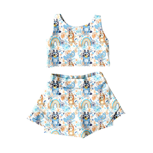 Baby Girls Clothes Sleeveless Cartoon Dogs Rainbows Top Skort Yoga Set Preorder GSD2469 4.7