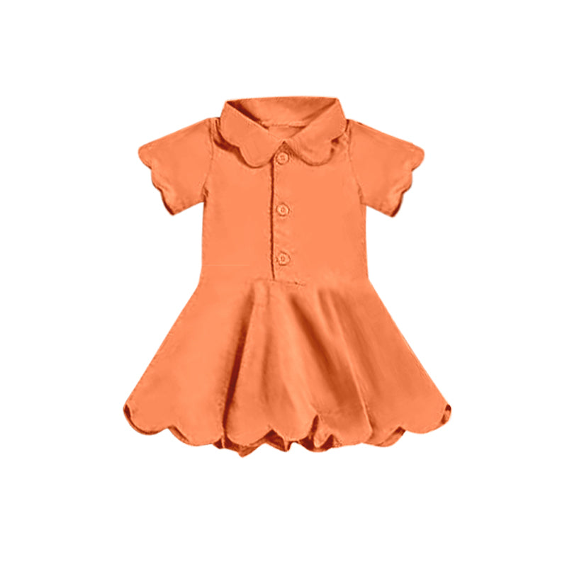 Baby Girls Dress Orange Short Sleeves Button Yoga Knee Length Dresses Preorder GSD2473 4.8