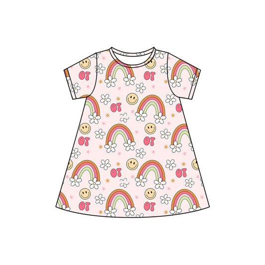 Baby Girls Dress Pink Short Sleeves Rainbows Flowers Knee Length Dresses Preorder GSD2478 4.3