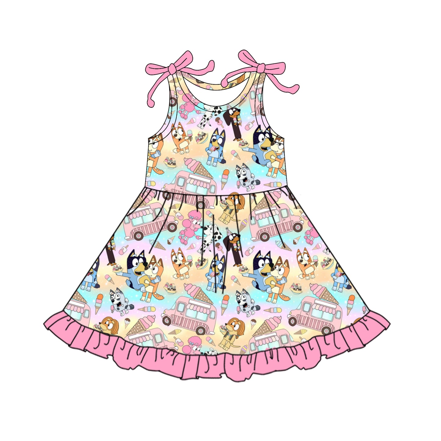 Baby Girls Dress Pink Bows Sleeveless Cartoon Dogs Ice Cream Knee Length Dresses Preorder GSD2485 4.4