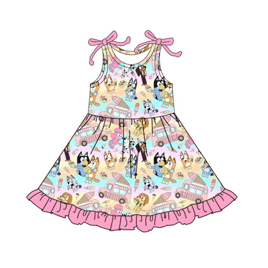 Baby Girls Dress Pink Bows Sleeveless Cartoon Dogs Ice Cream Knee Length Dresses Preorder GSD2485 4.4