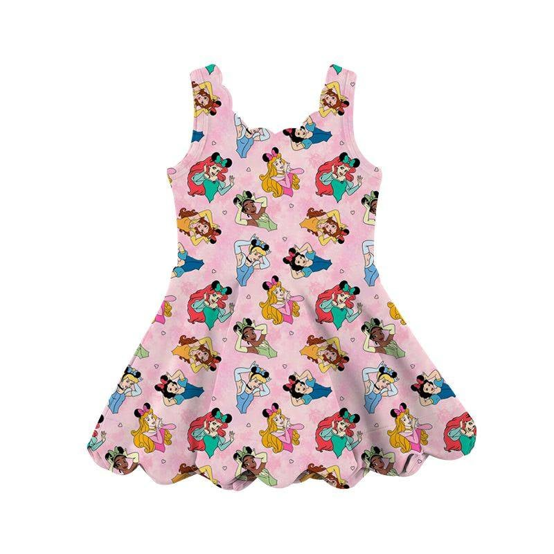 Baby Girls Clothes Pink Sleeveless Cartoon Princess Stars Yoga Knee Length Dresses Preorder GSD2491 4.8