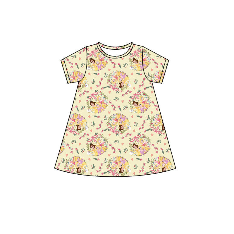 Baby Girls Dress Yellow Short Sleeves Floral Princess Knee Length Dresses Preorder GSD2494 4.8