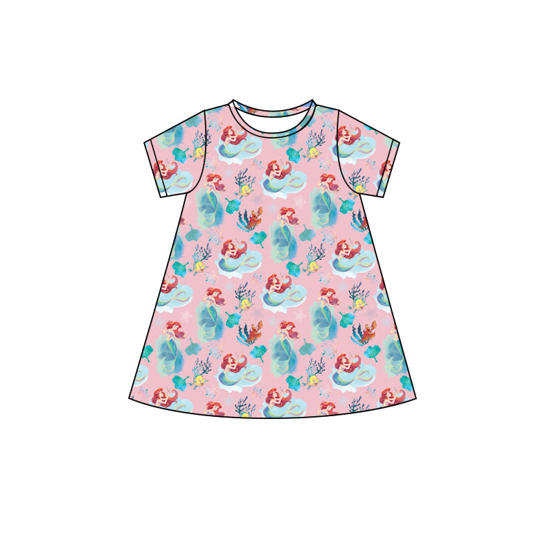 Baby Girls Dress Pink Short Sleeves Mermaid Fishes Knee Length Dresses Preorder GSD2495 4.8