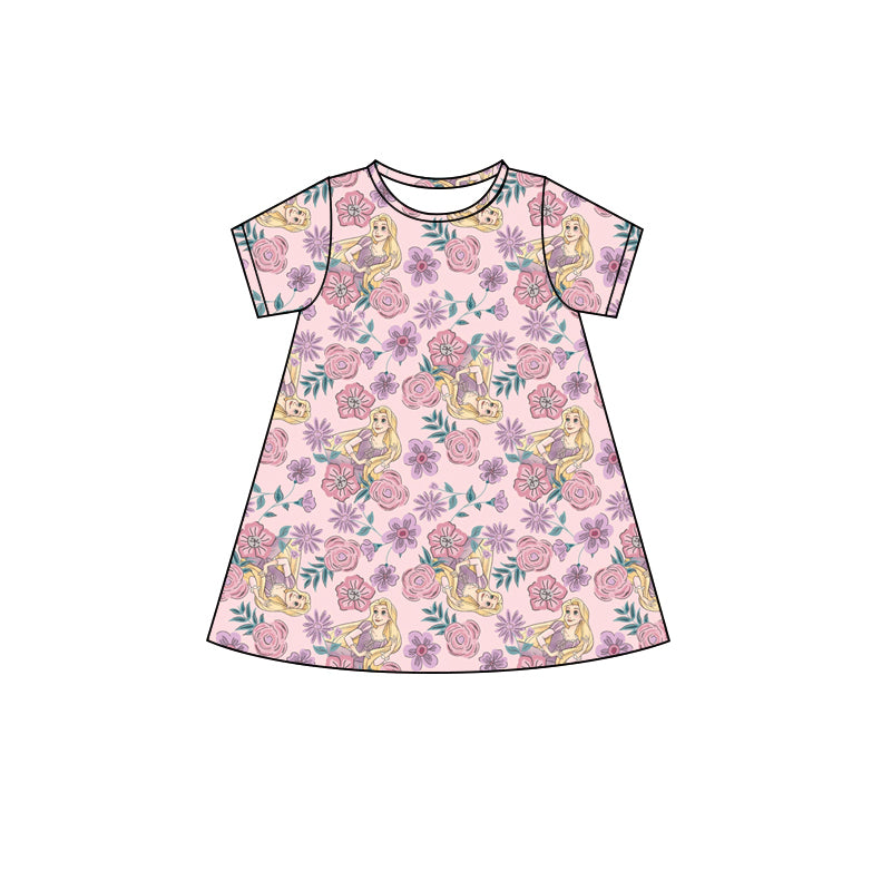 Baby Girls Dress Pink Short Sleeves Floral Princess Knee Length Dresses Preorder GSD2496 4.8