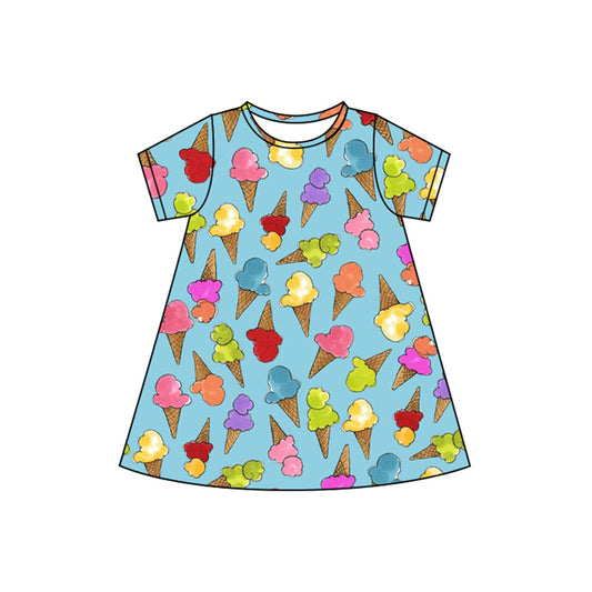 Baby Girls Dress Blue Short Sleeves Colorful Ice Cream Knee Length Dresses Preorder GSD2498 4.8