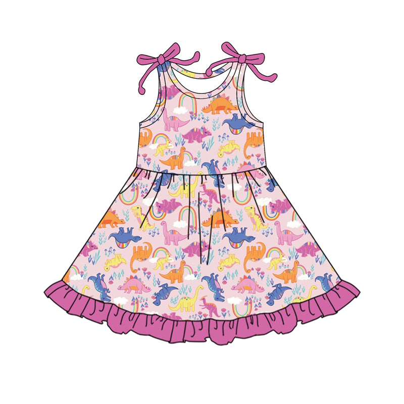 Baby Girls Dress Pink Sleeveless Colorful Dinosaurs Knee Length Dress Preorder GSD2503 4.10