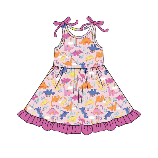 Baby Girls Dress Pink Sleeveless Colorful Dinosaurs Knee Length Dress Preorder GSD2503 4.10