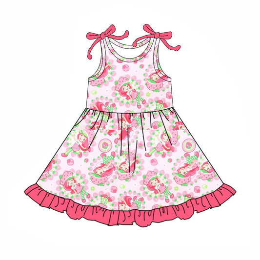 Baby Girls Dress Pink Sleeveless Strawberry Dolls Knee Length Dress Preorder GSD2504 4.10