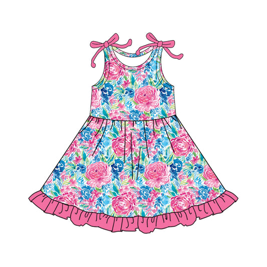 Baby Girls Dress Sleeveless Pink Watercolor Flowers Knee Length Dress Preorder GSD2509 4.10