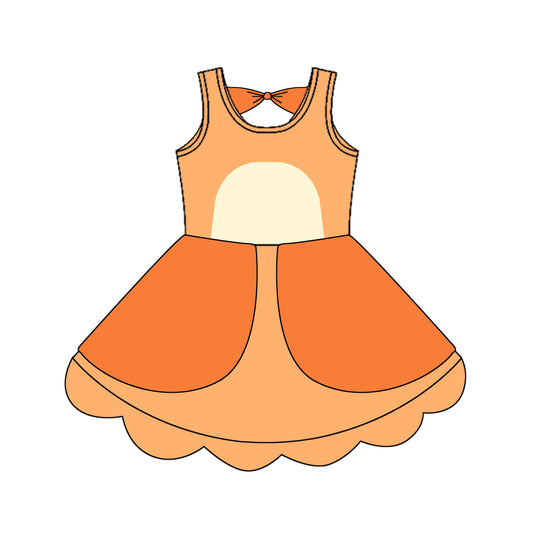 Baby Girls Dress Sleeveless Orange Cartoon Dogs Knee Length Dress Preorder GSD2514 4.11