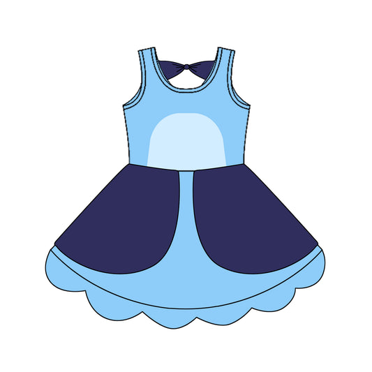 Baby Girls Dress Sleeveless Blue Cartoon Dogs Knee Length Dress Preorder GSD2515 4.11