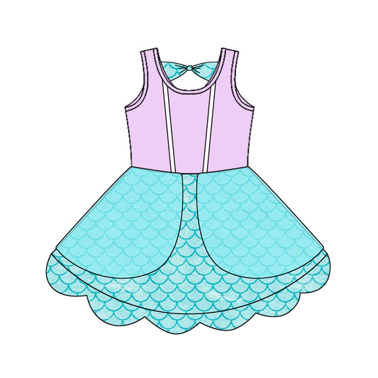 Baby Girls Dress Lavender Sleeveless Blue Mermaid Knee Length Dress Preorder GSD2516 4.11