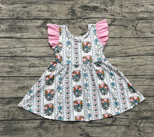 Baby Girls Dress Pink Flutter Sleeves Floral Stripe Knee Length Dress Preorder GSD2527 5.1
