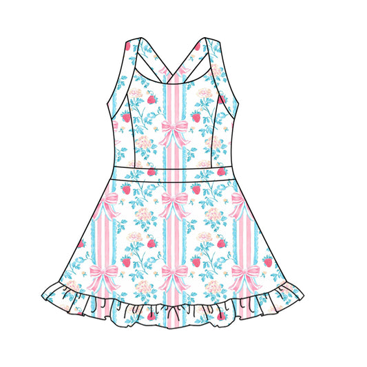 Baby Girls Dress Strap Floral Bows Stripe Activity Wear Yoga Knee Length Dresses Preorder GSD2563 5.2