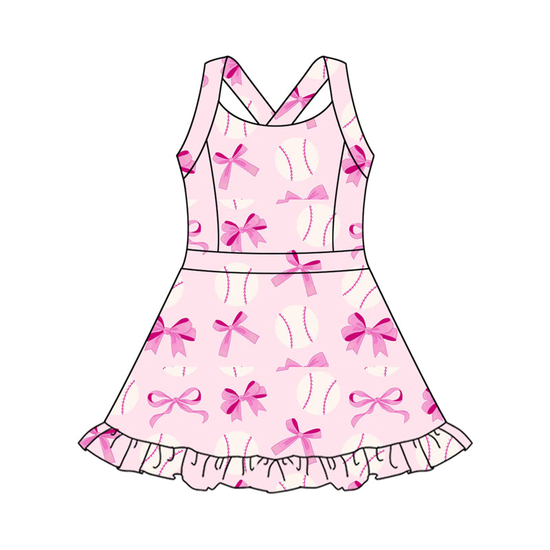 Baby Girls Dress Strap Pink Bows Baseballs Activity Wear Yoga Knee Length Dresses Preorder GSD2567 5.2