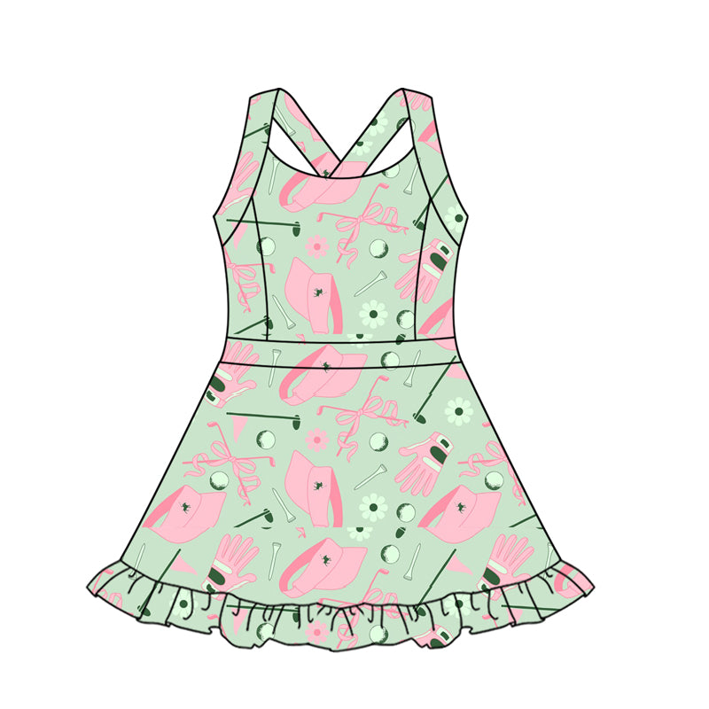 Baby Girls Dress Strap Green Golf Hats Activity Wear Yoga Knee Length Dresses Preorder GSD2569 5.2