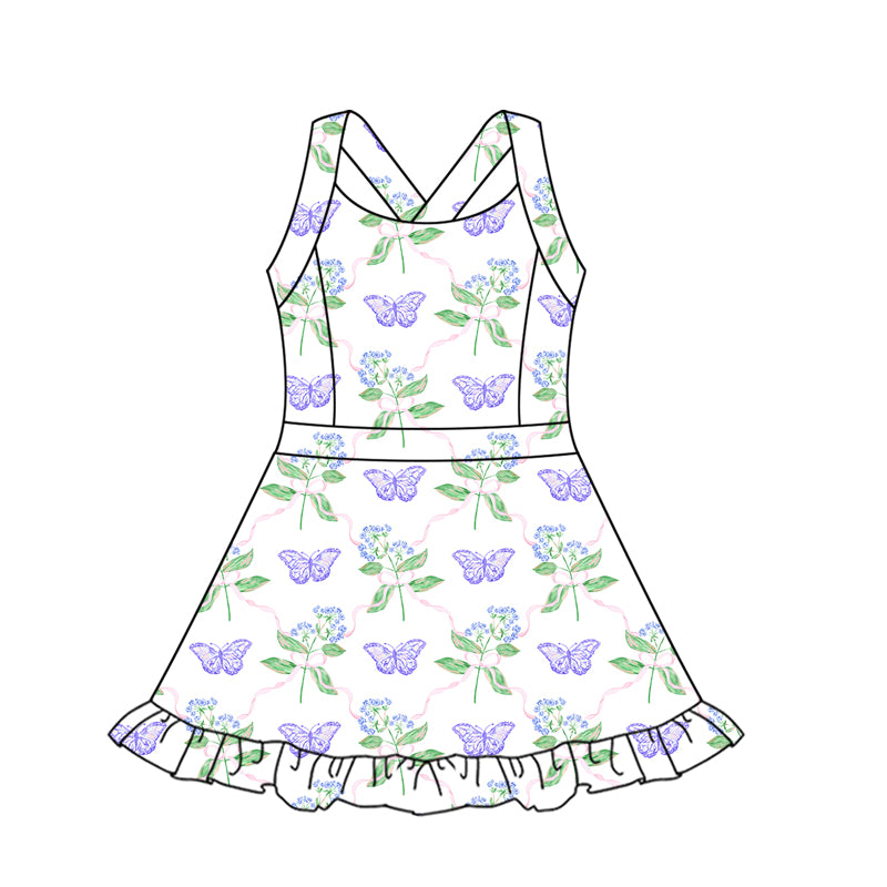 Baby Girls Dress Strap Lavender Butterfly Flowers Activity Wear Yoga Knee Length Dresses Preorder GSD2571 5.2