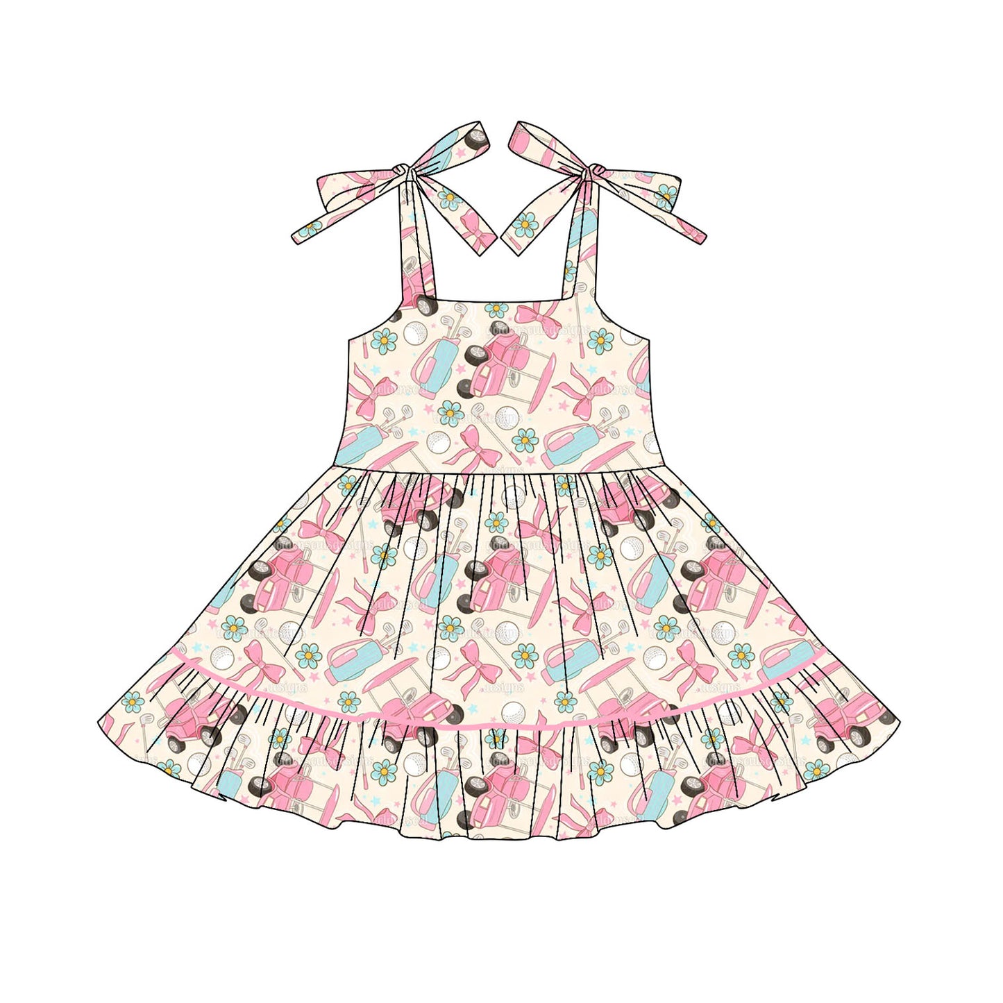Baby Girls Dress Bows Strap Boots Pink Golf Ruffle Knee Length Dresses Preorder GSD2644 5.30