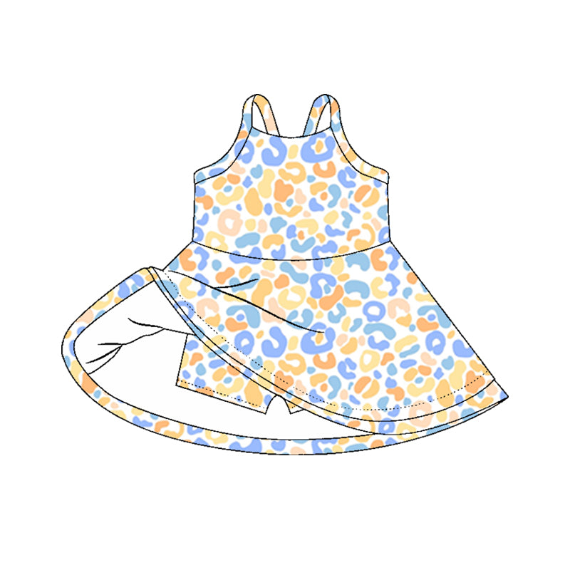 Baby Girls Dress Strap Yellow Blue Leopard Shorts Knee Length Dresses Preorder GSD2646 5.30