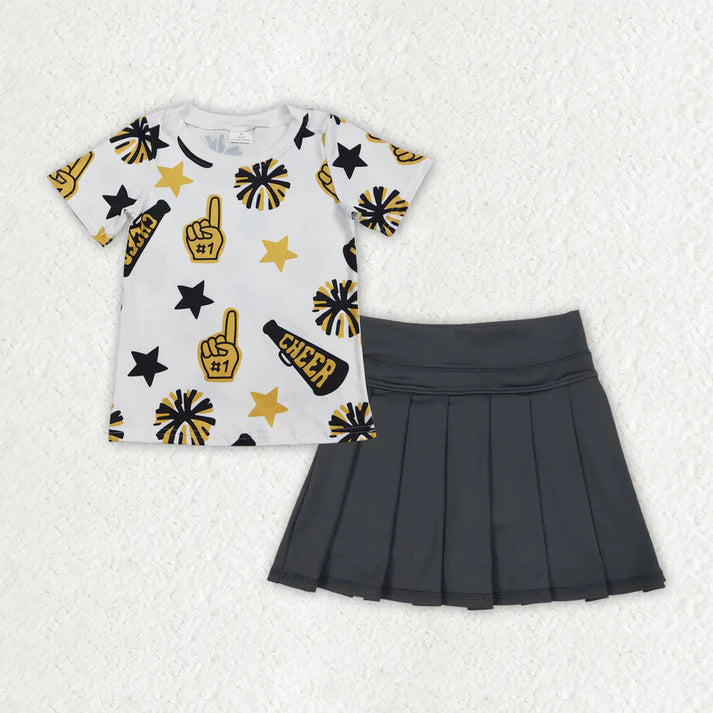 Kids Sibling Clothing Baby Girls Cheer Plaid Shirts Top Yoga Skorts Team Sets 8.16