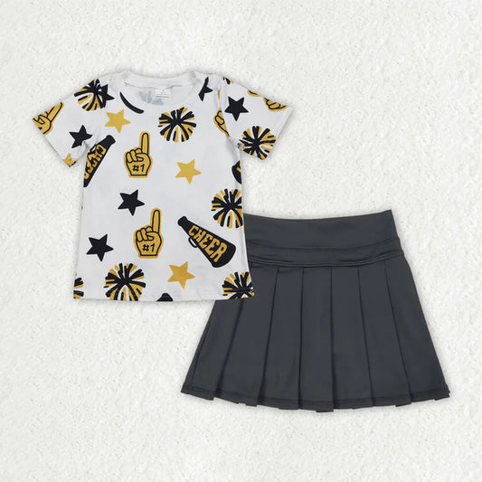 Baby Girls Clothes Yellow Cheer Top Black Yoga Skort Team Sets GSD2714 8.16