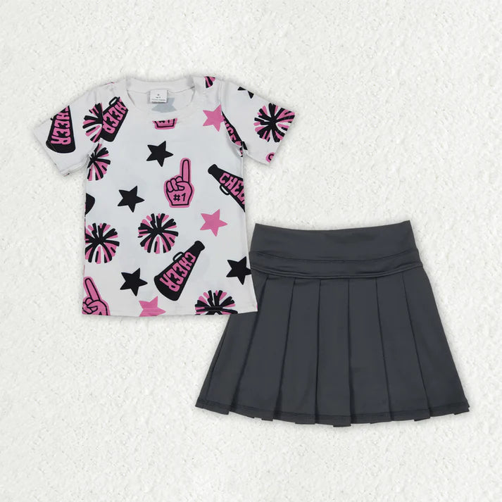 Kids Sibling Clothing Baby Girls Cheer Plaid Shirts Top Yoga Skorts Team Sets 8.16