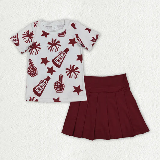 Baby Girls Clothes Dark Red Cheer Top Yoga Skort Team Sets GLD2736 8.16