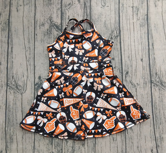 Baby Girls Dress Strap Bows Footballs Plaid Shorts Team Yoga Active Knee Length Dresses Preorder GSD2777 8.2
