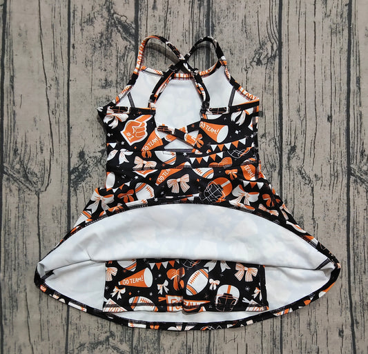 Baby Girls Dress Strap Bows Footballs Plaid Shorts Team Yoga Active Knee Length Dresses Preorder GSD2777 8.2