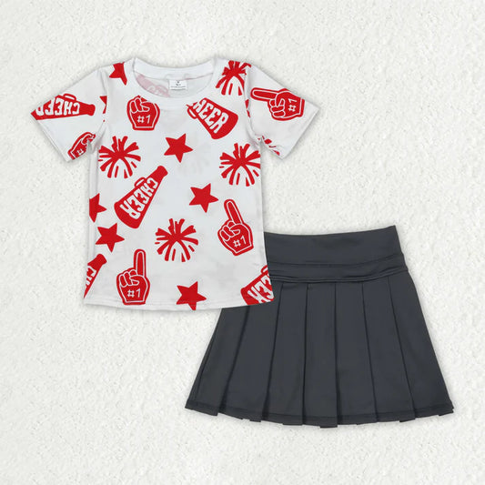 Baby Girls Clothes Red Cheer Top Black Yoga Skort Team Sets GSD2779 8.16