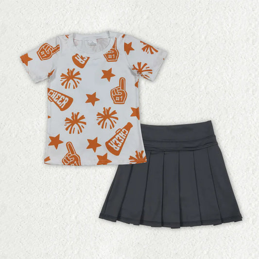 Baby Girls Clothes Orange Cheer Top Black Yoga Skort Team Sets GSD2780 8.16