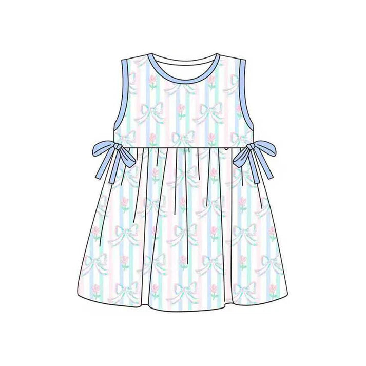 Baby Girls Flowers Bows Stripe Knee Length Dresses Preorder 11.20
