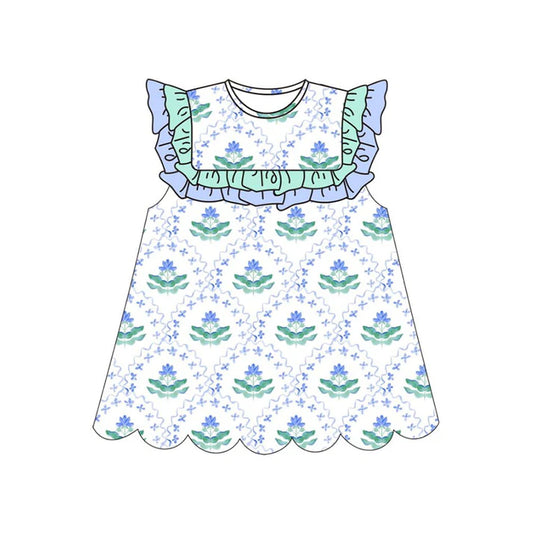 Baby Girls Flowers Bows Checked Ruffle Knee Length Dresses Preorder 11.20