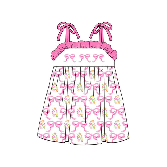 Baby Girls Pink Strap Bows Flowers Knee Length Dresses Preorder 11.20