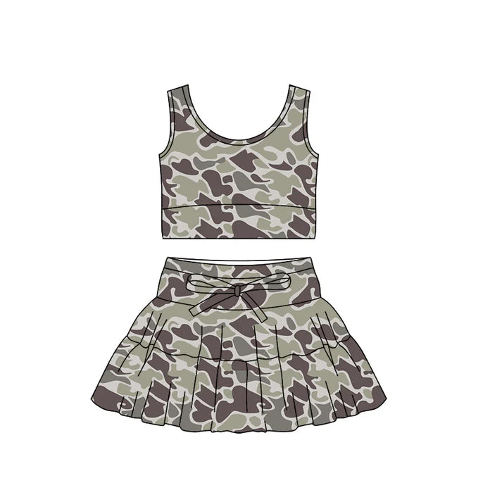 Baby Girls Southern Grey Camo Vest Ruffle Skirt Shorts Yoga Clothes Sets Preorder 11.29