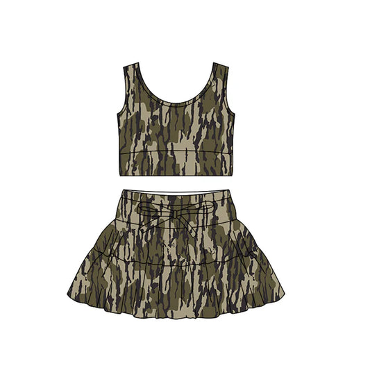Baby Girls Southern Olive Camo Vest Ruffle Skirt Shorts Yoga Clothes Sets Preorder 11.29