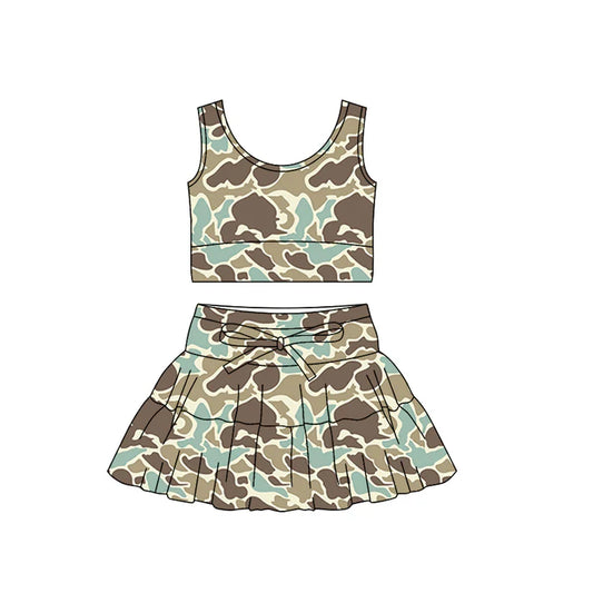 Baby Girls Southern Khaki Camo Vest Ruffle Skirt Shorts Yoga Clothes Sets Preorder 11.29