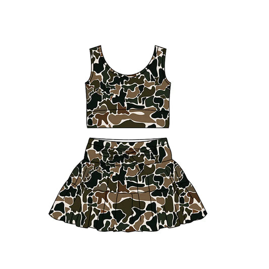 Baby Girls Southern Dark Brown Camo Vest Ruffle Skirt Shorts Yoga Clothes Sets Preorder 11.29
