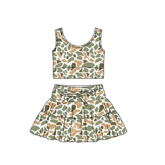 Baby Girls Southern Orange Camo Vest Ruffle Skirt Shorts Yoga Clothes Sets Preorder 11.29