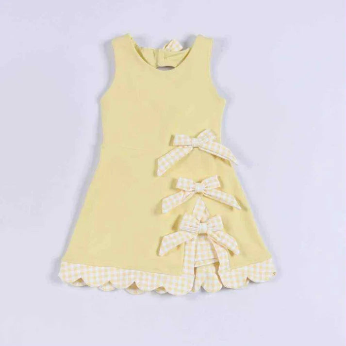 Baby Girls Yellow Sleeveless Bows Yoga Ruffle Shorts Knee Length Dresses Preorder 11.29