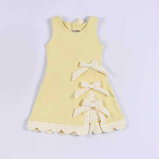 Baby Girls Yellow Sleeveless Bows Yoga Ruffle Shorts Knee Length Dresses Preorder 11.29