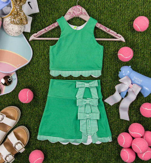 Baby Girls Green Sleeveless Vest Top Bows Skirt Shorts Yoga Clothes Sets Preorder 11.29