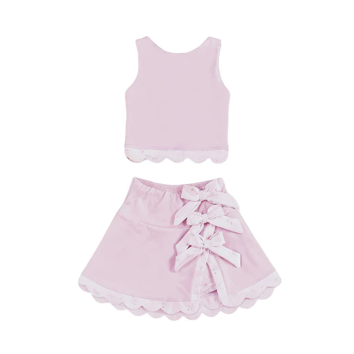 Baby Girls Light Pink Sleeveless Vest Top Bows Skirt Shorts Yoga Clothes Sets Preorder 11.29