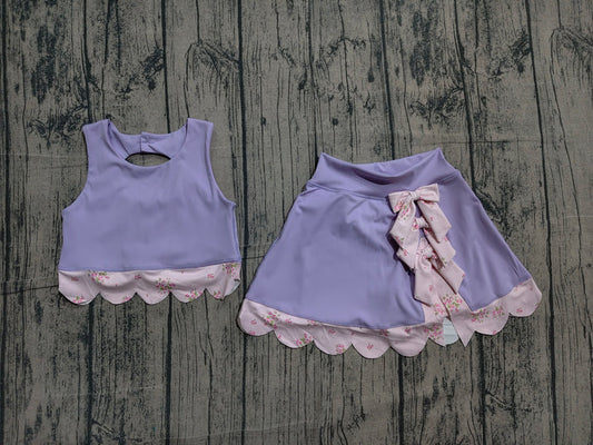 Baby Girls Clothes Purple Sleeveless Vest Top Bows Skirt Shorts Yoga Clothes Sets Preorder GSD3323