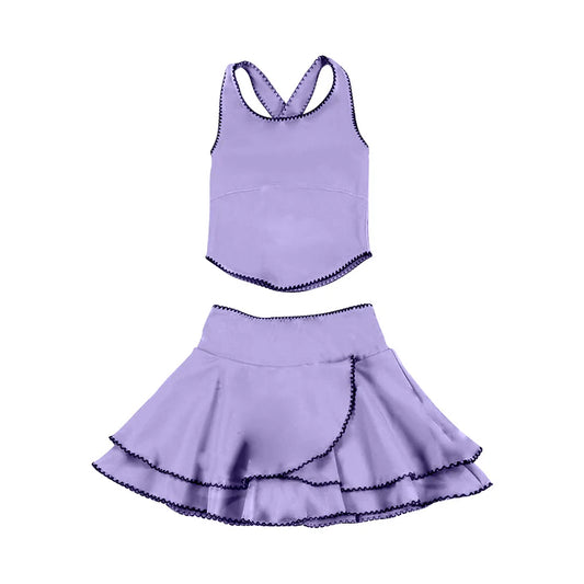 Baby Girls Purple Strap Vest Top Ruffle Skirt Shorts Yoga Clothes Sets Preorder 11.29